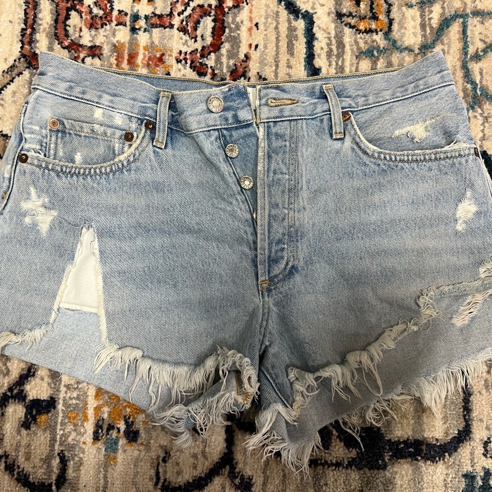 Agolde Light Blue Distressed Denim Cutoff Shorts